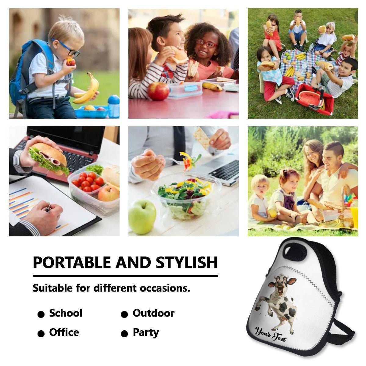 Cute Crazy Cow Custom Children's Lunch Bag Personalized - LunchBags - BuyEcEc