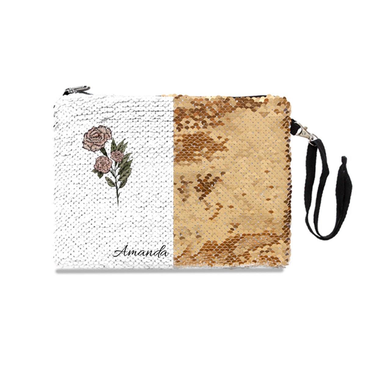 Personalized Birth Month Flower Sequin Makeup Bag - CosmeticBags - BuyEcEc