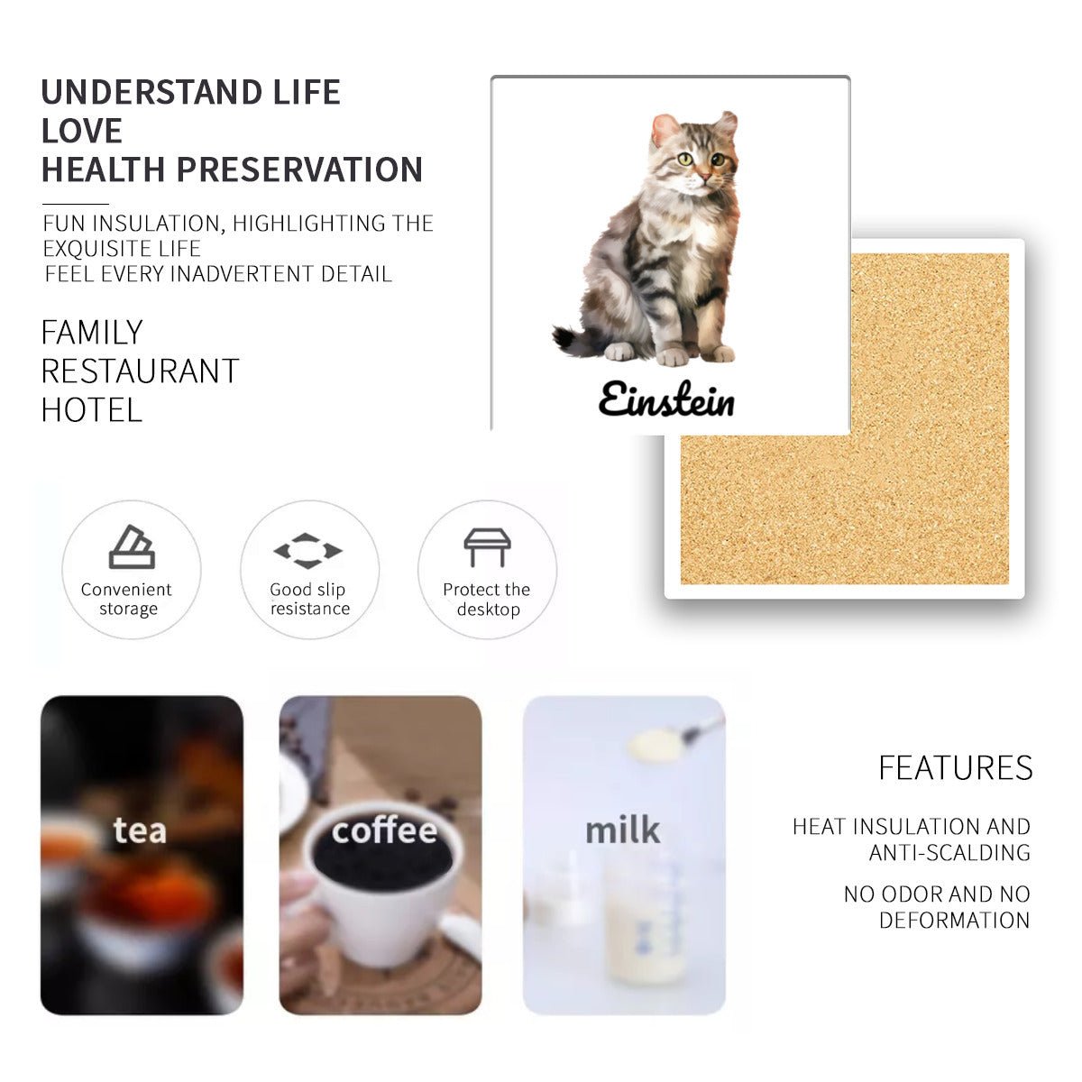 Personalized Cat Breeds Square Coaster - coasters - BuyEcEc