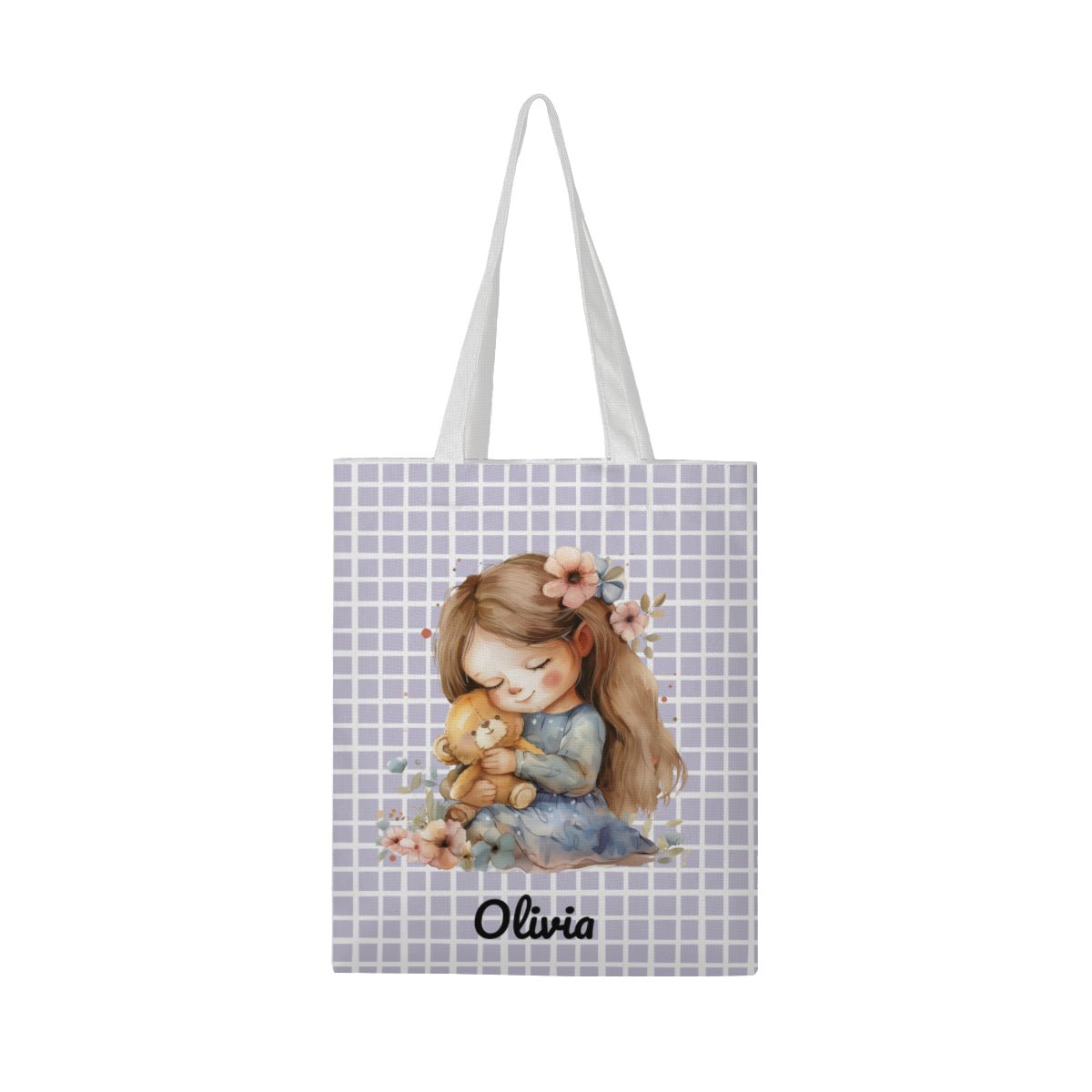 Personalized Cute Little Girl With Bear Linen Tote Bag - ToteBags - BuyEcEc