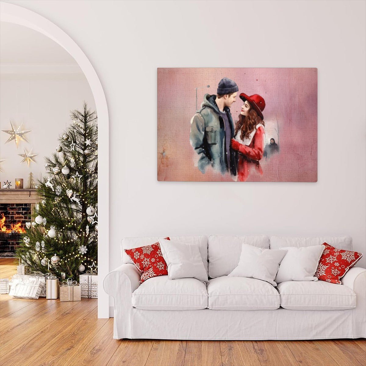 Watercolor Valentine Couple Puzzle | Romantic Horizontal Jigsaw Gift - Jigsaw Puzzle - BuyEcEc