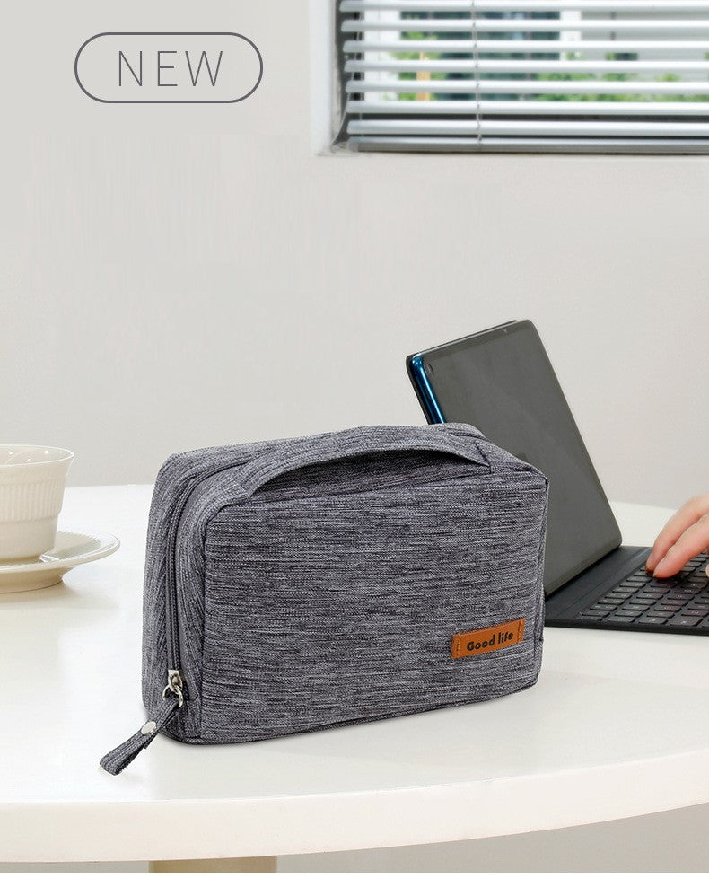 Data Cable Pouch Large Capacity Waterproof Wear Resistant Zipper Closure Wide Application Space-saving Polyester Earphone Carrying Case Electronic Device Pouch for Travel 070-AA2-0001