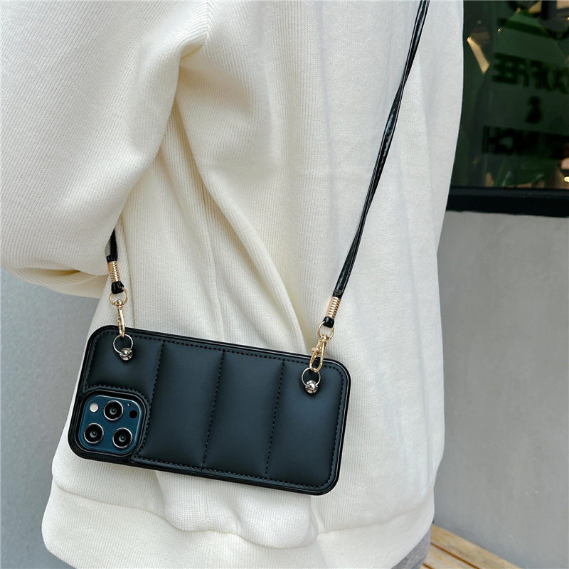 Black Down Jacket Puffer with Lanyard Phone Case Cover | iPhone 11 12 13 Pro Max Mini | iPhone X XS Max XR | iPhone 7 8 Plus SE 2020 070-PG1385595