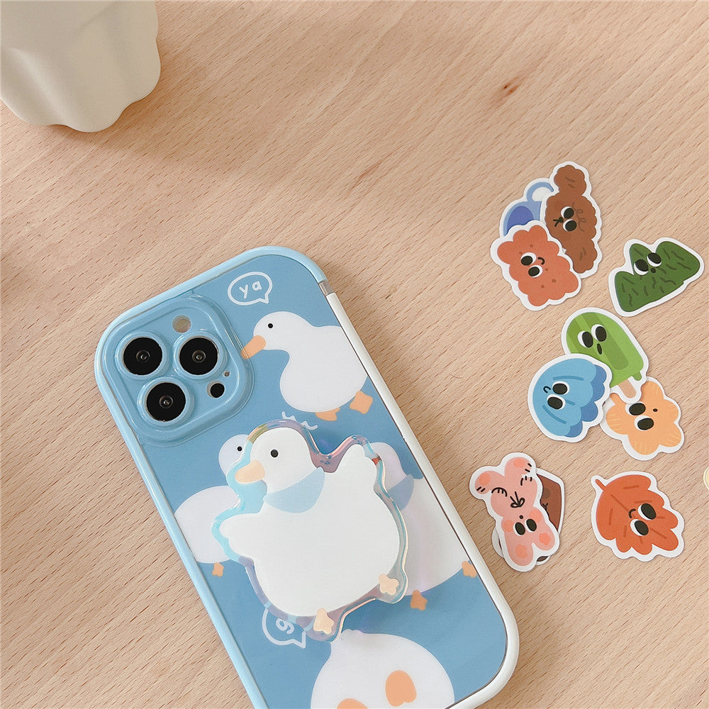 Cute Duck with pop socket iPhone 13 12 11 Pro Max Mini X XS Max XR 7 8 Plus SE 2020 070-AA1-0003