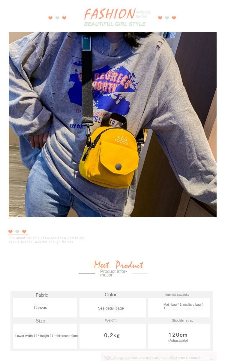 Small Canvas Fabric Handbag Casual Cross Body Shoulder Bag with Detachable Shoulder Strap for Girls Kids 067-AA3-0001