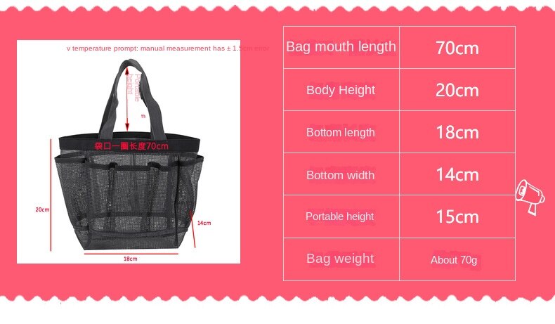 Mesh Basket Large Shower Bag Portable shoe Tote Quick Dry Shower Tote Hanging Storage Bag Toiletry Caddy for for College Dorm Room, Gym, Showers, Swimming and Travel 070-AA6-0001
