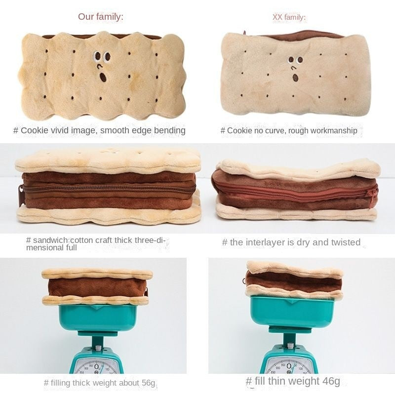 Pencil case Pen Case Sandwich Biscuit Plush Pencil Case Student Stationery Receipt Bag Creative Cute Girl Heart Makeup Bag 067-AA8-0001