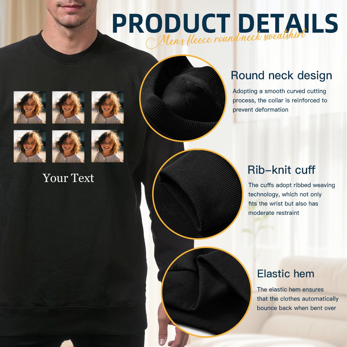 280g Personalized Crew Neck Sweatshirt - Men's, 6 Photos & Custom Text - Hoodies - BuyEcEc