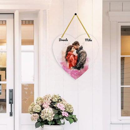 Artistic Acrylic Heart Pendant | Personalized Names & Watercolor Couple | BuyEcEc - Pendants & Ornaments - BuyEcEc