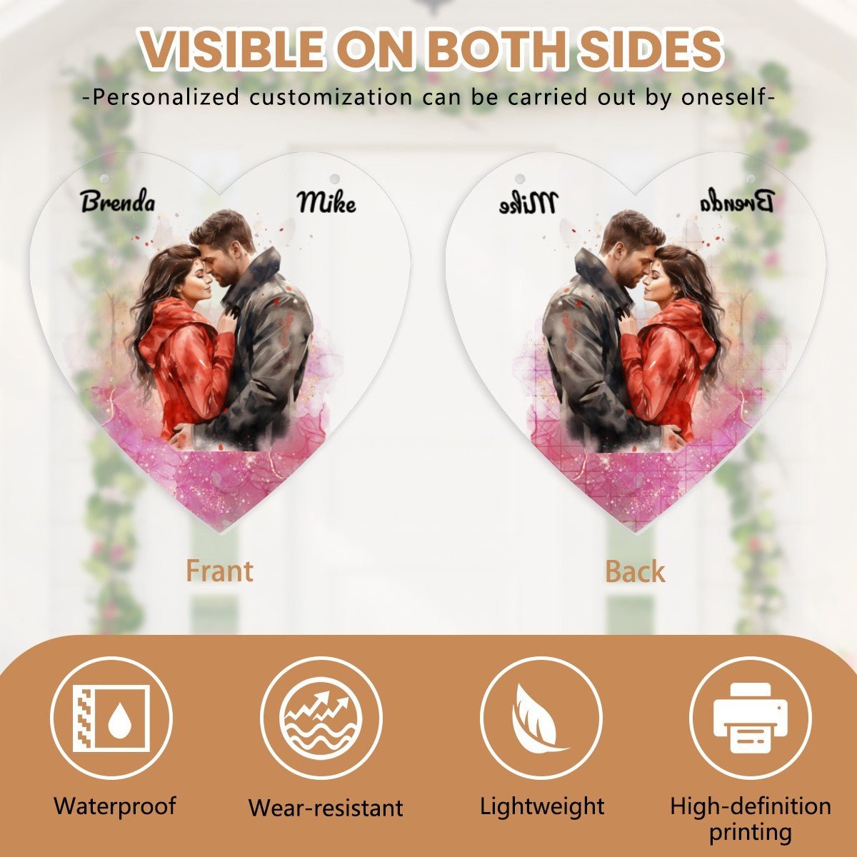 Artistic Acrylic Heart Pendant | Personalized Names & Watercolor Couple | BuyEcEc - Pendants & Ornaments - BuyEcEc