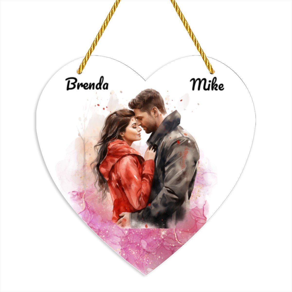 Artistic Acrylic Heart Pendant | Personalized Names & Watercolor Couple | BuyEcEc - Pendants & Ornaments - BuyEcEc