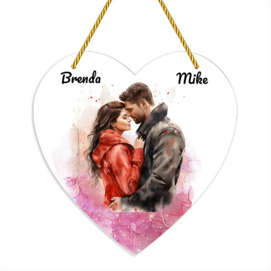 Artistic Acrylic Heart Pendant | Personalized Names & Watercolor Couple | BuyEcEc - Pendants & Ornaments - BuyEcEc