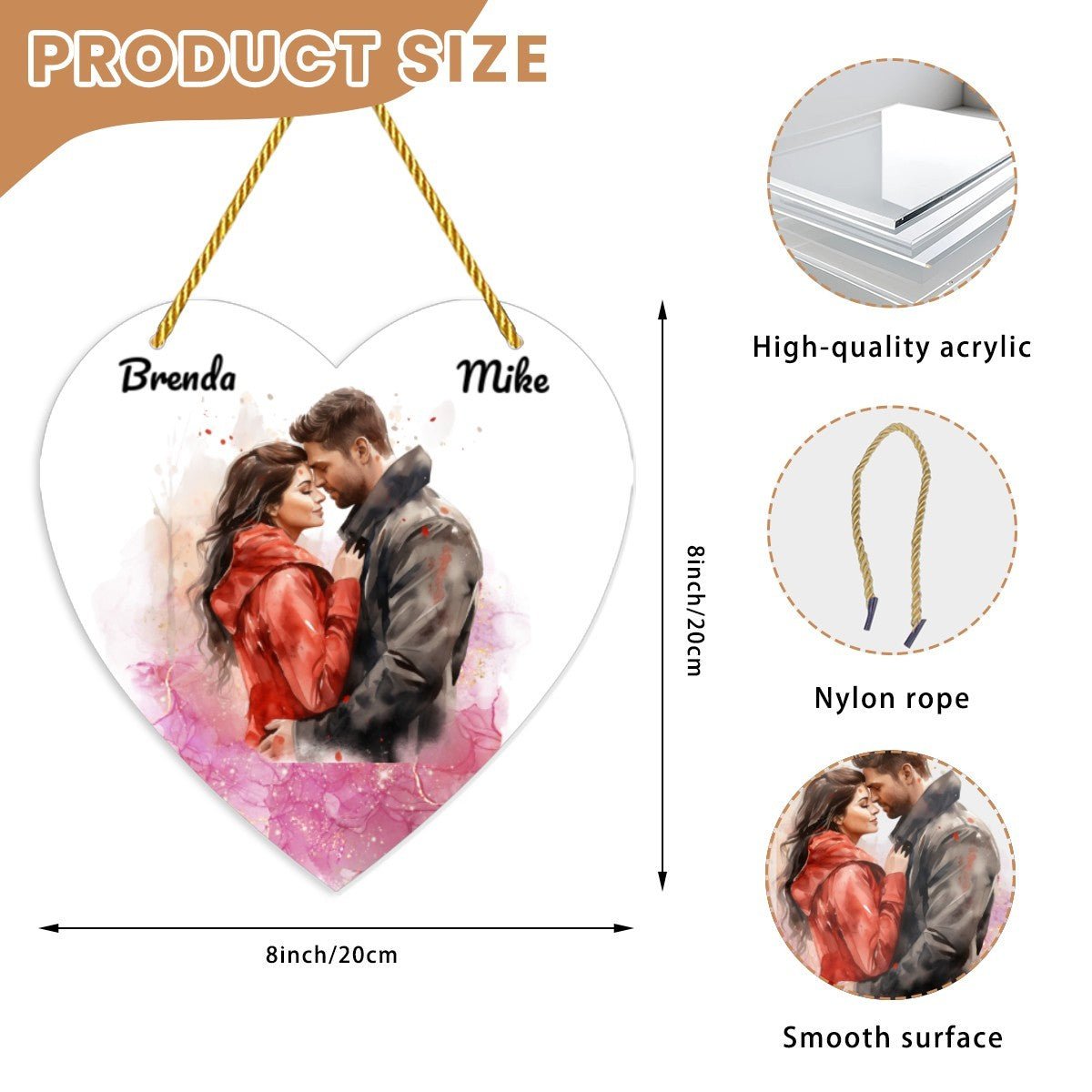 Artistic Acrylic Heart Pendant | Personalized Names & Watercolor Couple | BuyEcEc - Pendants & Ornaments - BuyEcEc