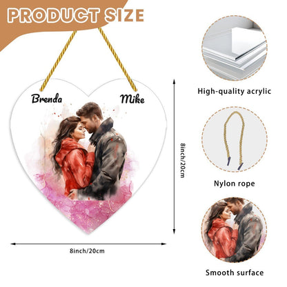 Artistic Acrylic Heart Pendant | Personalized Names & Watercolor Couple | BuyEcEc - Pendants & Ornaments - BuyEcEc