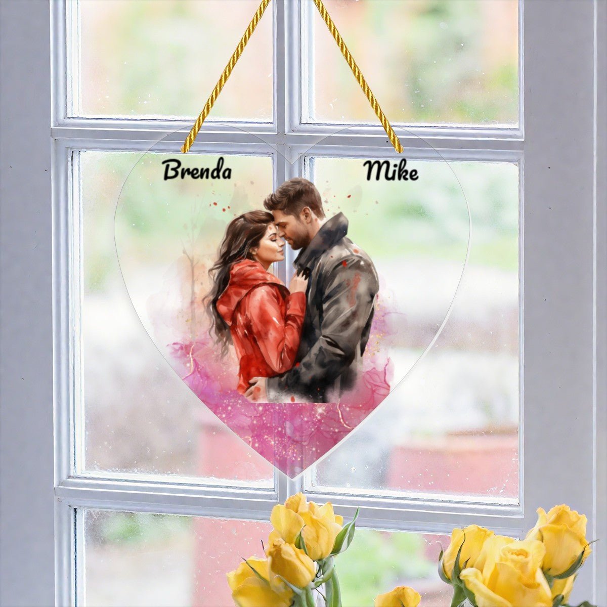 Artistic Acrylic Heart Pendant | Personalized Names & Watercolor Couple | BuyEcEc - Pendants & Ornaments - BuyEcEc