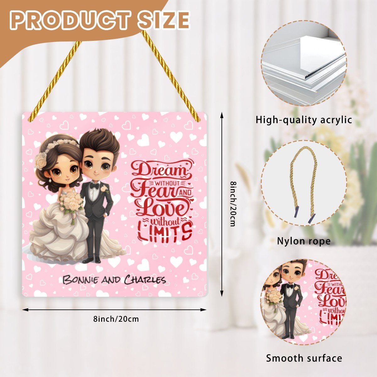 Artistic Square Acrylic Pendant | Designer Romantic Decor | BuyEcEc - Pendants & Ornaments - BuyEcEc