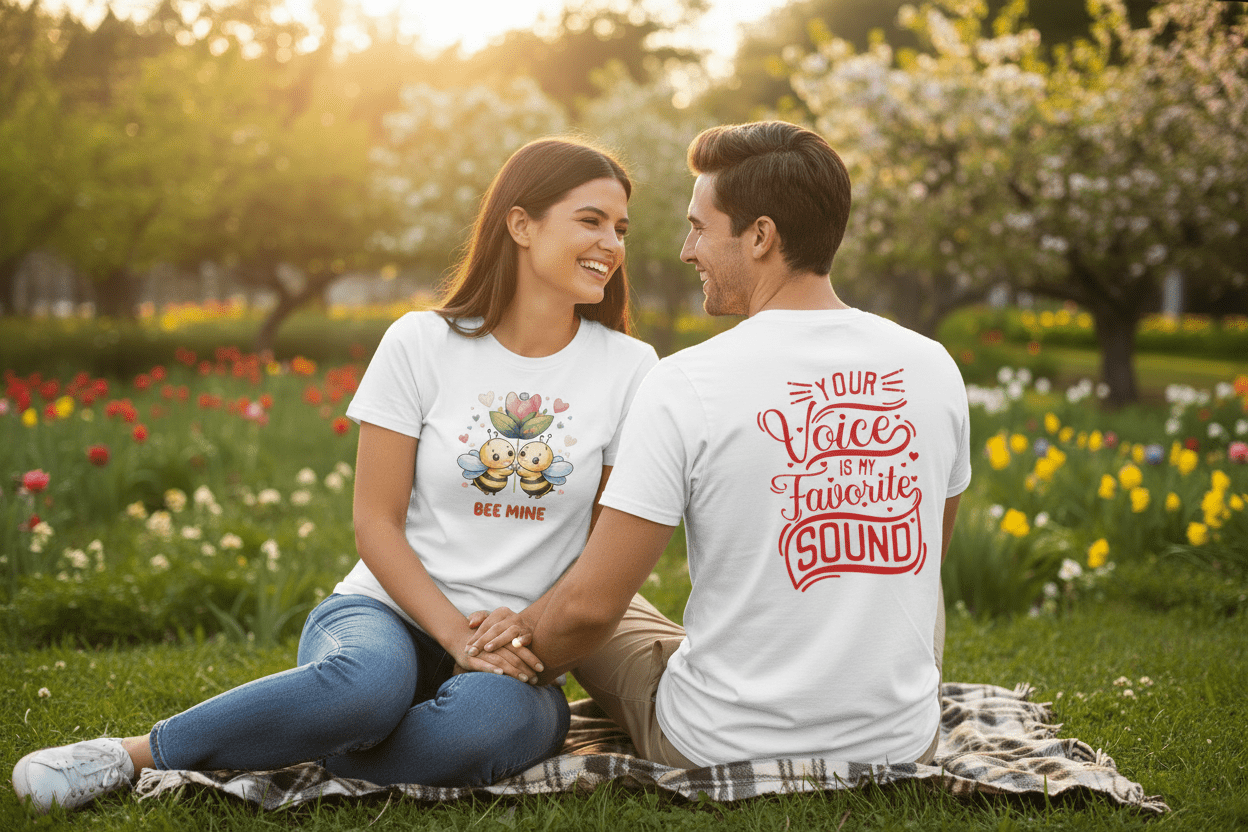Bee Couple Unisex T-Shirt | 180g Double - Sided Print | BuyEcEc - BuyEcEc