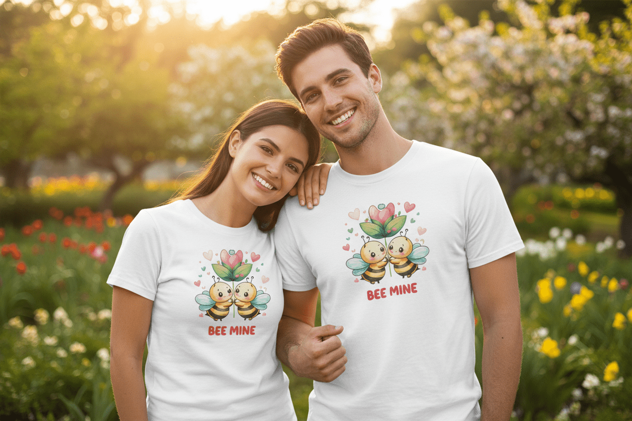 Bee Couple Unisex T-Shirt | 180g Double - Sided Print | BuyEcEc - BuyEcEc
