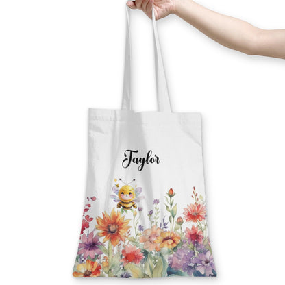 Bee in Wild Flower Canvas Tote Bag Custom Personalized - ToteBags - BuyEcEc