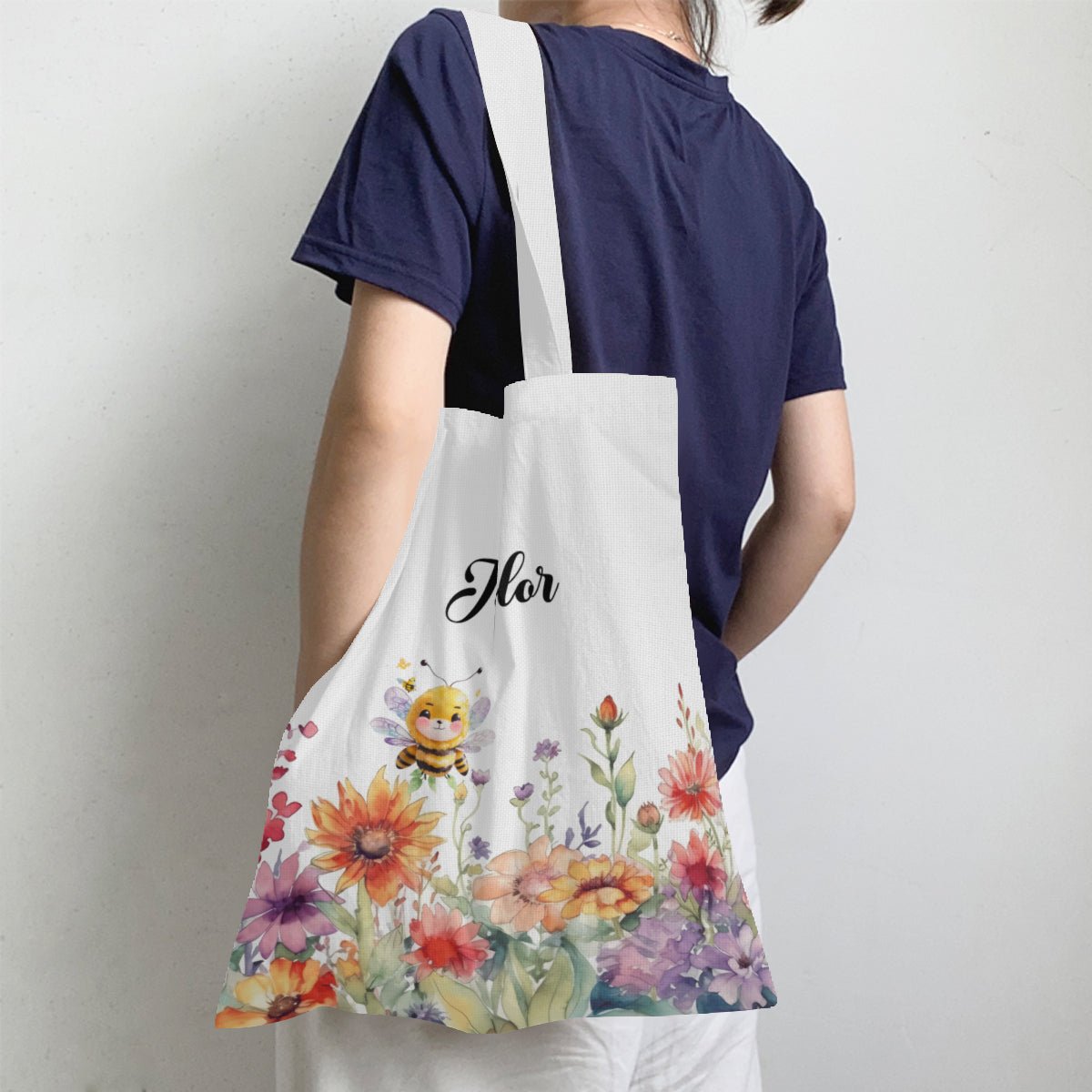 Bee in Wild Flower Canvas Tote Bag Custom Personalized - ToteBags - BuyEcEc