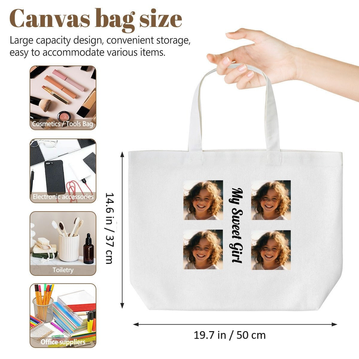 Custom 4 - Photo Canvas Tote Bag | Personalized Photo Collage ToteTote Bag Name Personalized - ToteBags - BuyEcEc