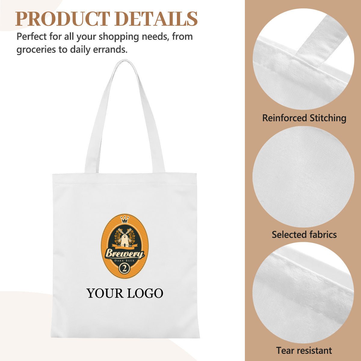 Custom Logo Canvas Tote Bag | Personalized Large Travel Bag - ToteBags - BuyEcEc