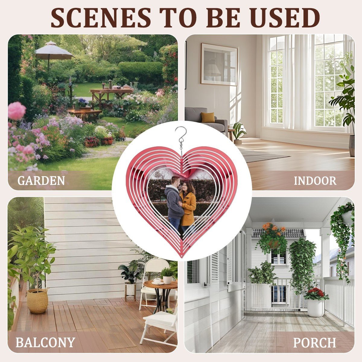 Custom Photo Mandala Heart Wind Chime | 3D Rotating Decor | BuyEcEc - Pendants & Ornaments - BuyEcEc