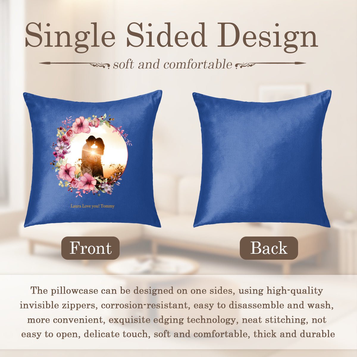 Custom Photo & Names Pillowcase - Romantic Floral Frame Gift - Pillowcases - BuyEcEc