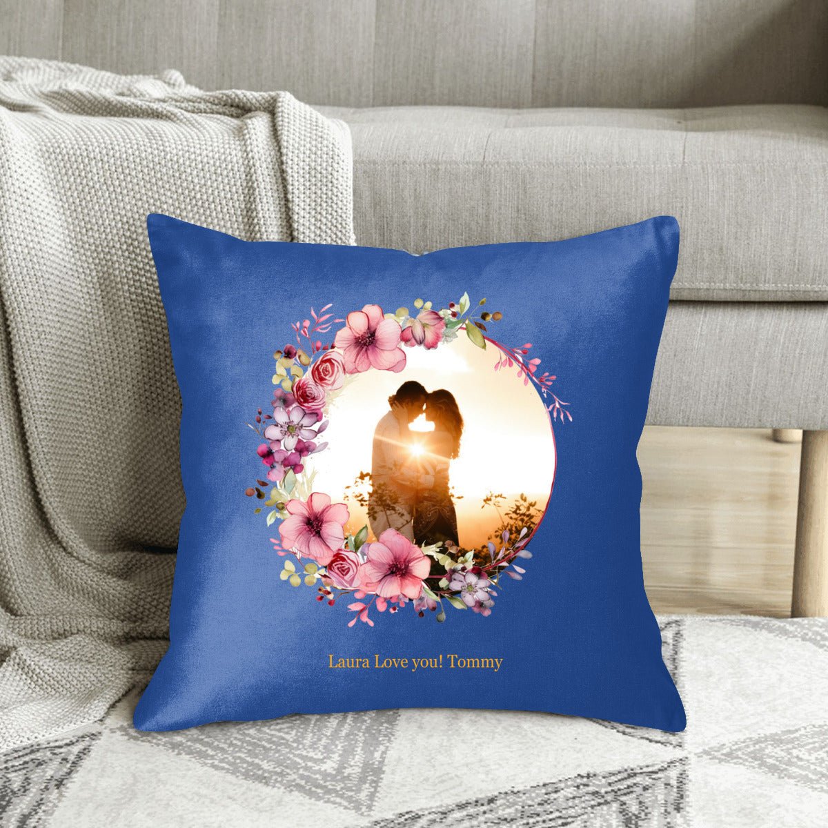 Custom Photo & Names Pillowcase - Romantic Floral Frame Gift - Pillowcases - BuyEcEc