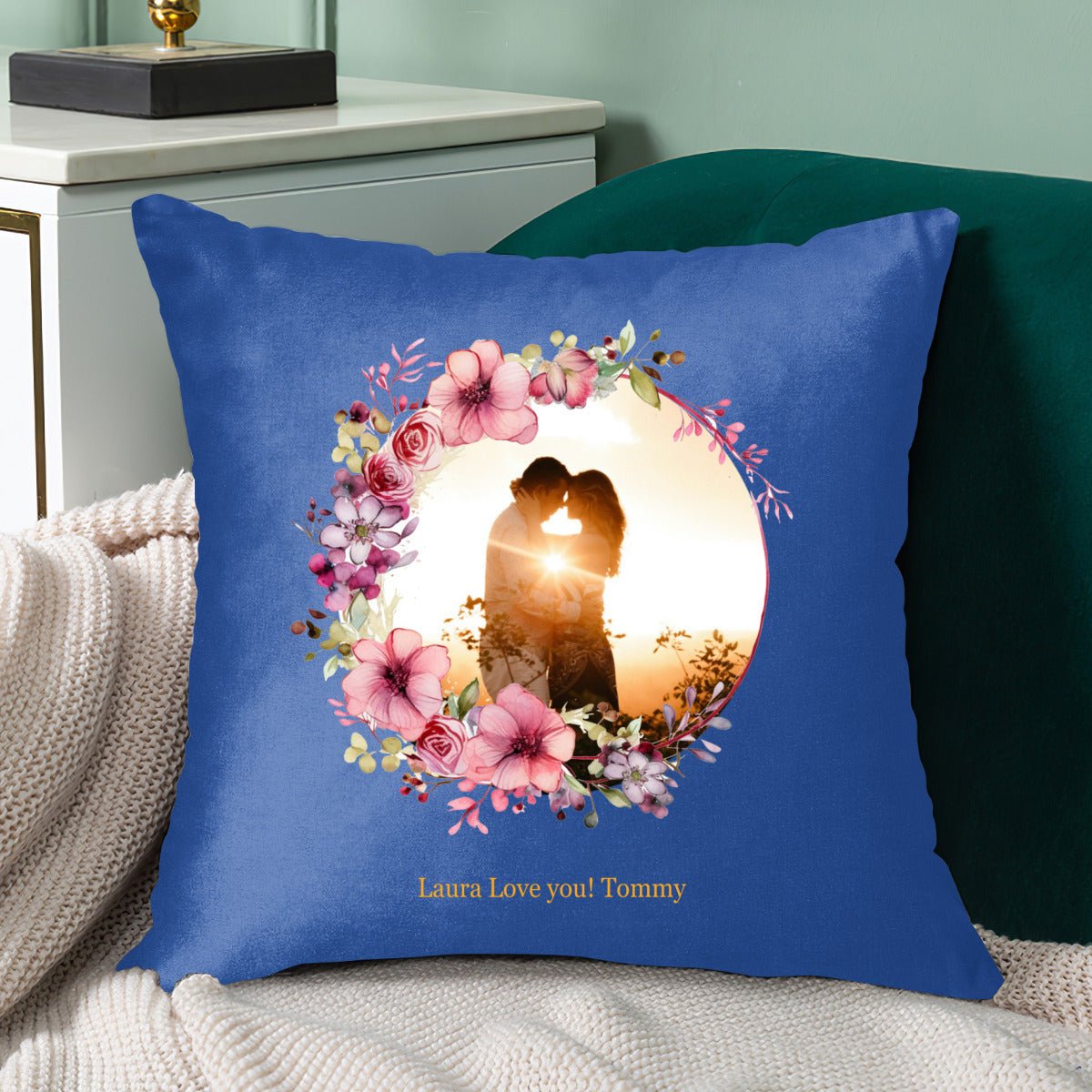 Custom Photo & Names Pillowcase - Romantic Floral Frame Gift - Pillowcases - BuyEcEc