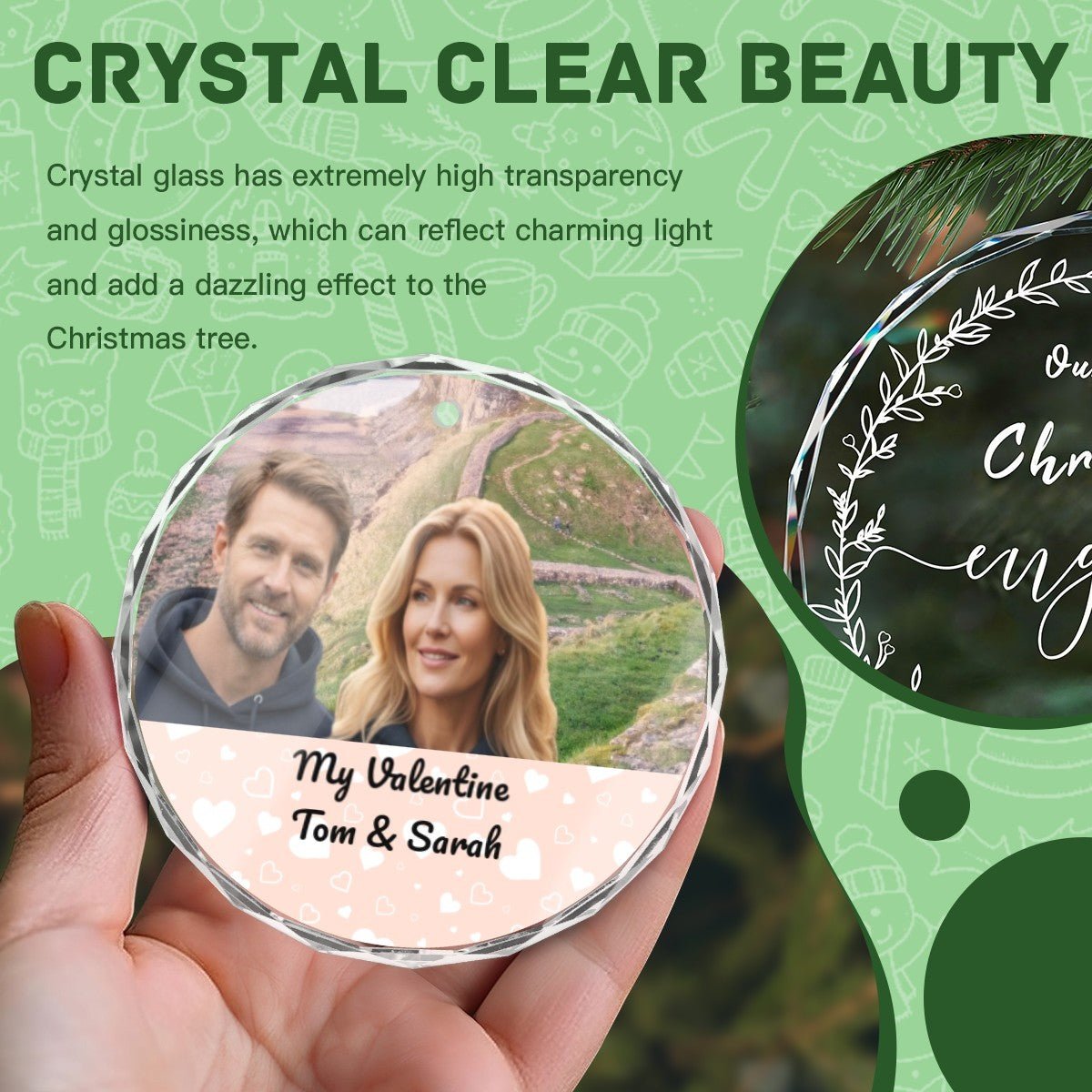 Custom Photo Round Glass Ornament | Personalized Crystal | BuyEcEc - Pendants & Ornaments - BuyEcEc