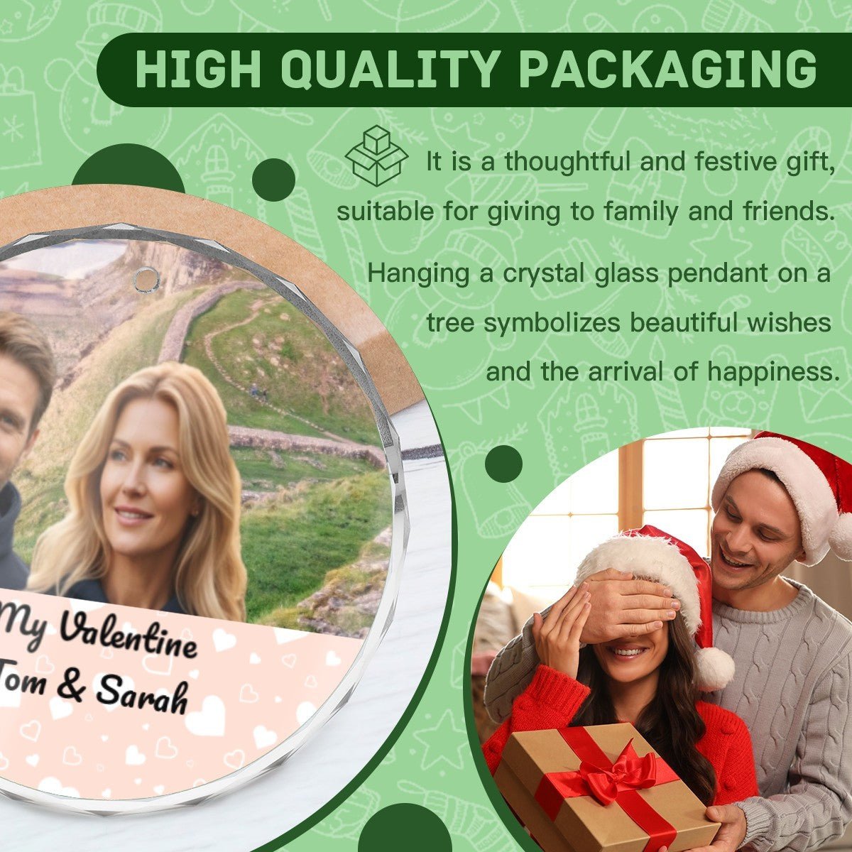 Custom Photo Round Glass Ornament | Personalized Crystal | BuyEcEc - Pendants & Ornaments - BuyEcEc