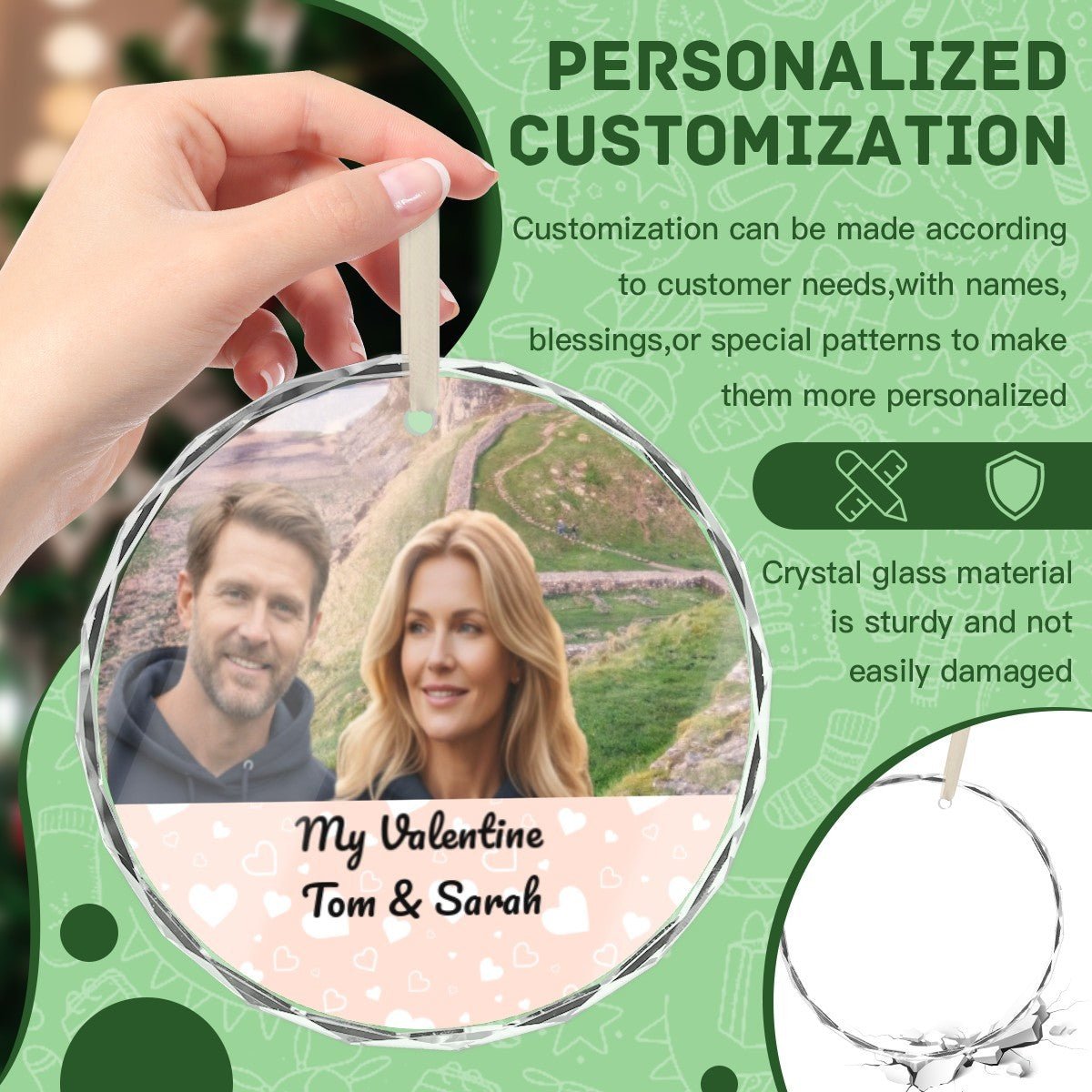 Custom Photo Round Glass Ornament | Personalized Crystal | BuyEcEc - Pendants & Ornaments - BuyEcEc