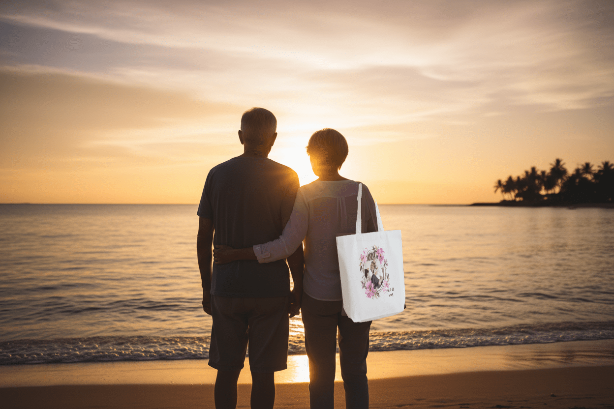 Custom Photo Tote Bag with a Flower Frame and Personalized Text - ToteBags - BuyEcEc