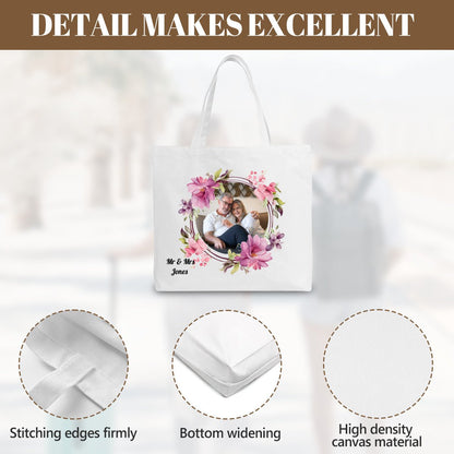 Custom Round Photo Tote Bag with Flower Frame & TextTote Bag Name Personalized - ToteBags - BuyEcEc