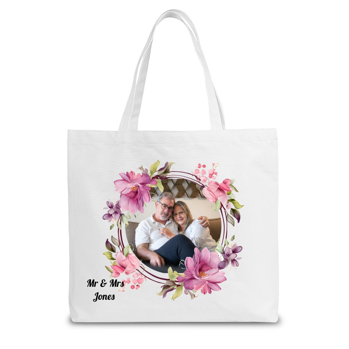 Custom Round Photo Tote Bag with Flower Frame & TextTote Bag Name Personalized - ToteBags - BuyEcEc