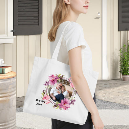 Custom Round Photo Tote Bag with Flower Frame & TextTote Bag Name Personalized - ToteBags - BuyEcEc