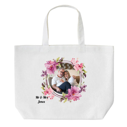 Custom Round Photo Tote Bag with Flower Frame & TextTote Bag Name Personalized - ToteBags - BuyEcEc