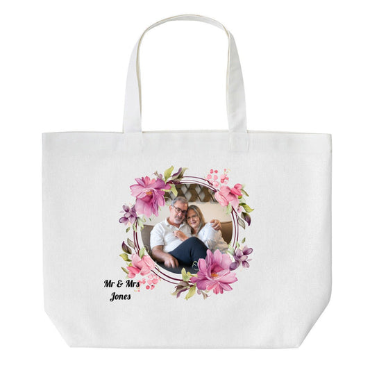 Custom Round Photo Tote Bag with Flower Frame & TextTote Bag Name Personalized - ToteBags - BuyEcEc