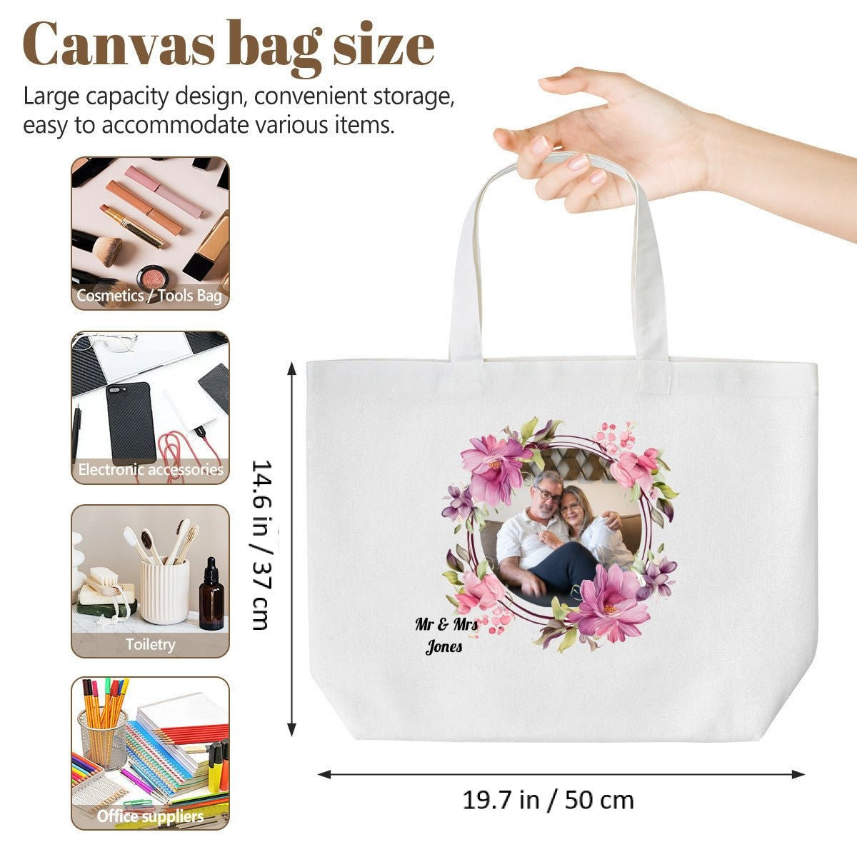 Custom Round Photo Tote Bag with Flower Frame & TextTote Bag Name Personalized - ToteBags - BuyEcEc