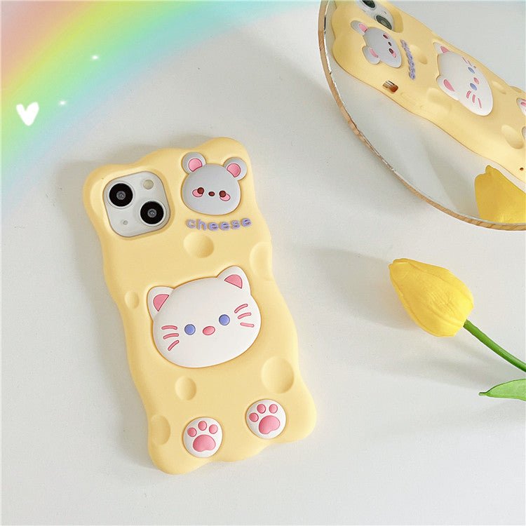 Cute Cartoon Cat Mouse Cheese iPhone 14 13 12 11 Pro Max Mini X XS Max XR 7 8 Plus SE 2020 - iPhoneCases - BuyEcEc