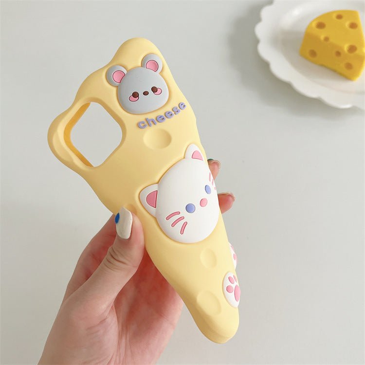Cute Cartoon Cat Mouse Cheese iPhone 14 13 12 11 Pro Max Mini X XS Max XR 7 8 Plus SE 2020 - iPhoneCases - BuyEcEc