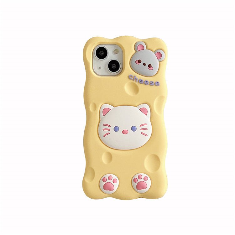 Cute Cartoon Cat Mouse Cheese iPhone 14 13 12 11 Pro Max Mini X XS Max XR 7 8 Plus SE 2020 - iPhoneCases - BuyEcEc