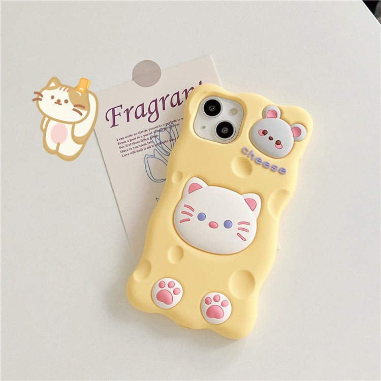 Cute Cartoon Cat Mouse Cheese iPhone 14 13 12 11 Pro Max Mini X XS Max XR 7 8 Plus SE 2020 - iPhoneCases - BuyEcEc