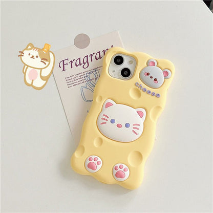 Cute Cartoon Cat Mouse Cheese iPhone 14 13 12 11 Pro Max Mini X XS Max XR 7 8 Plus SE 2020 - iPhoneCases - BuyEcEc