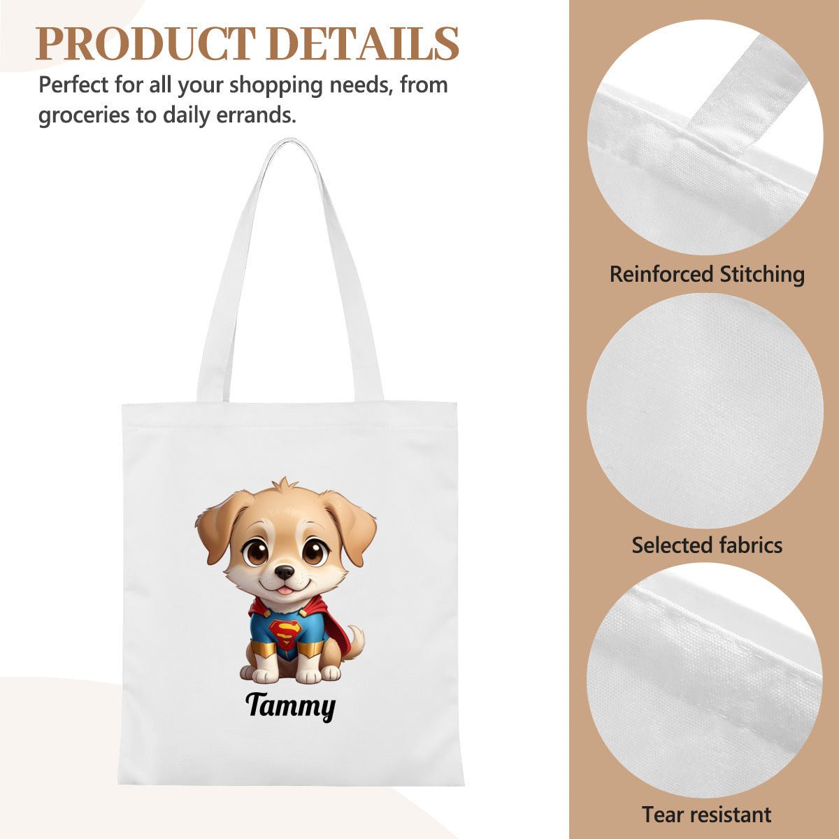 Dog Portrait Tote Bag for Dog Lovers | Personalized Canvas BagTote Bag Name Personalized - ToteBags - BuyEcEc