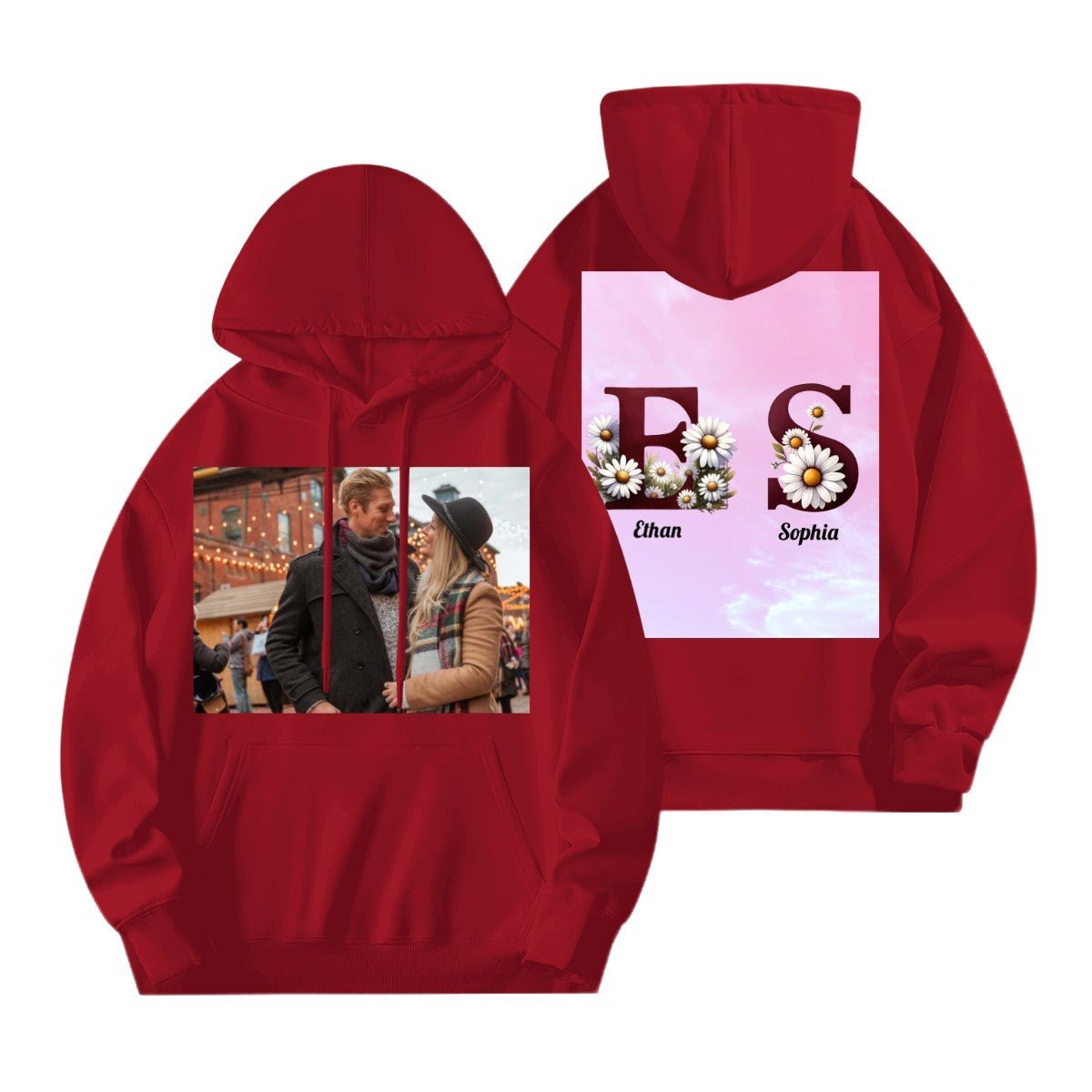 Font Daisy Photo Hoodie | 280g Personalized Initials | BuyEcEc - Hoodies - BuyEcEc