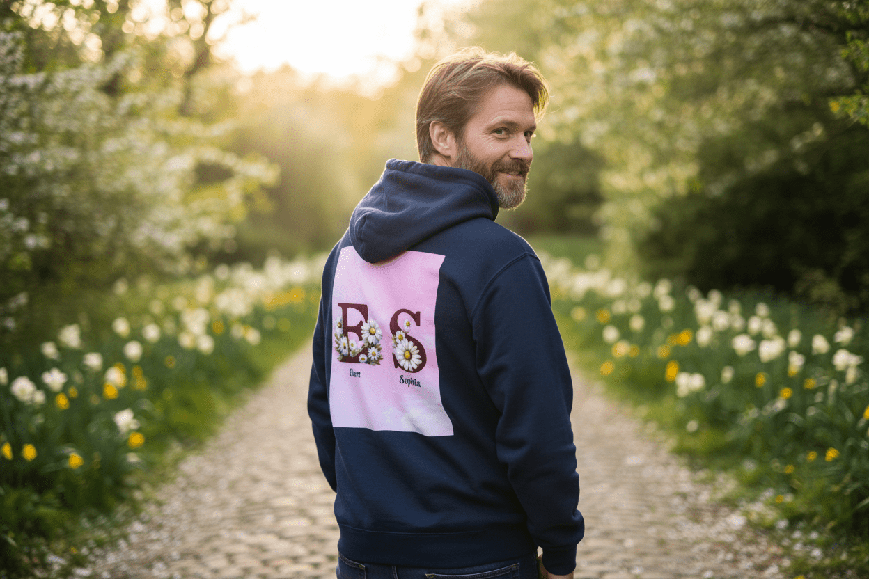 Font Daisy Photo Hoodie | 280g Personalized Initials | BuyEcEc - Hoodies - BuyEcEc