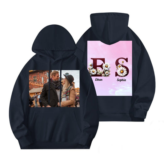 Font Daisy Photo Hoodie | 280g Personalized Initials | BuyEcEc - Hoodies - BuyEcEc
