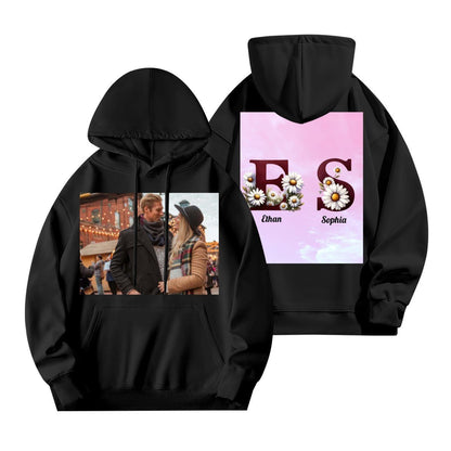 Font Daisy Photo Hoodie | 280g Personalized Initials | BuyEcEc - Hoodies - BuyEcEc